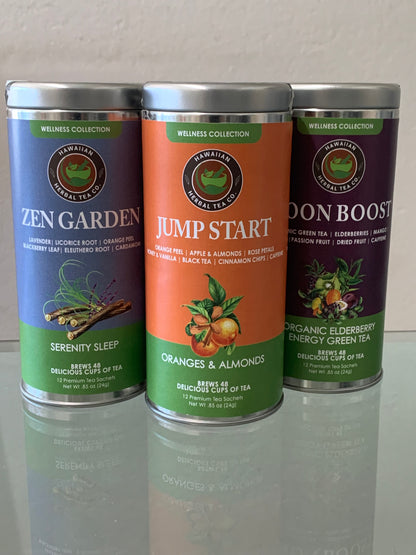 Turbo Boost Organic Herbal Wellness Teas- 3 packx6 Wellness Collection (Almond & Oranges Jumpstart, Elderberry Energy Green Tea Boost, Zen Garden with Ashwagandha Serenity sleep