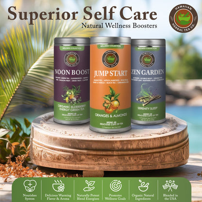 Organic Herbal Wellness Teas- 3 pack Wellness Collection (Almond & Oranges Jumpstart, Elderberry Energy Green Tea Boost, Zen Garden with Ashwagandha Serenity sleep