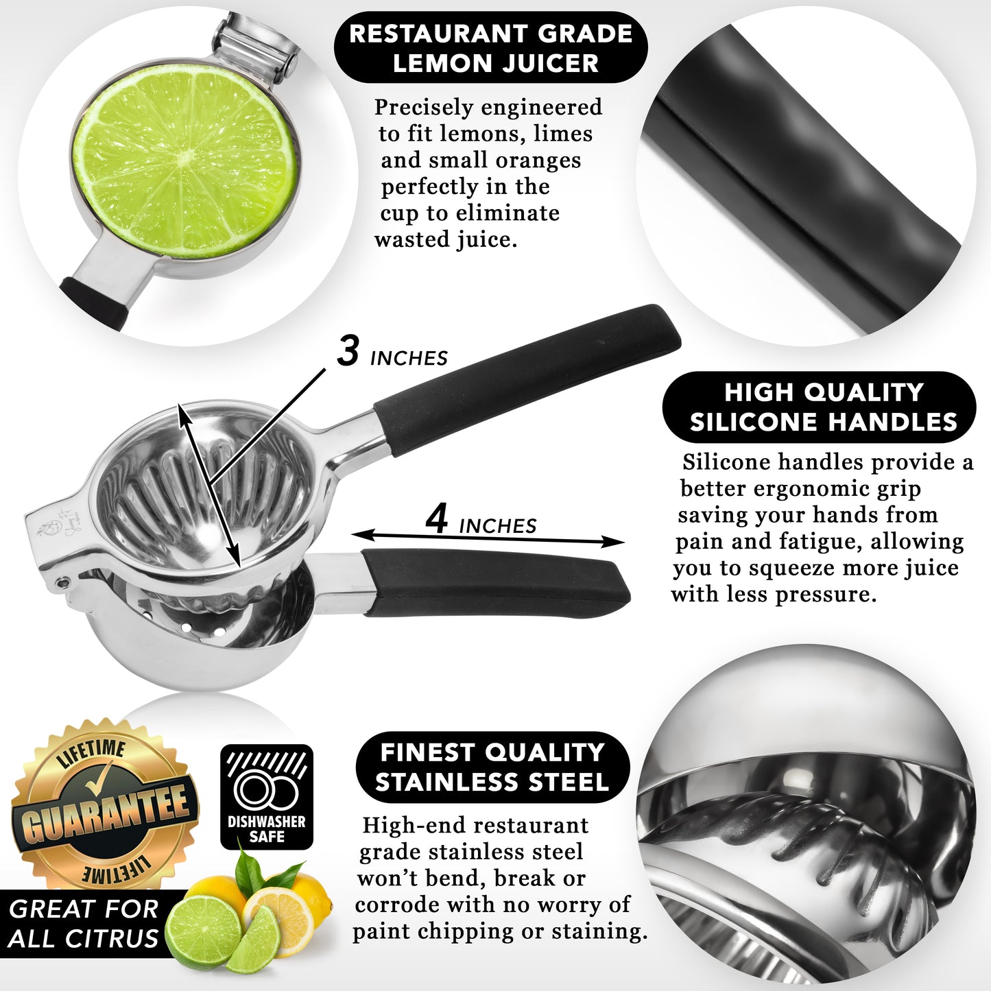 Lemon Squeezer Juicer- Premium Quality, Restaurant Grade, Can Also Be Used As a Lime Squeezer Juicer or Orange Squeezer-Durable, Luxurious, Easy To Clean-Last Hand Juicer Citrus Squeezer You'll Need.