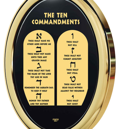 10 Commandments Necklace Hebrew Pendant 24k Gold Inscribed on Onyx